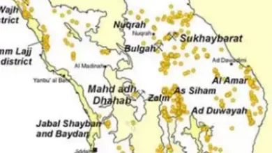 خريطة مناجم الذهب في السعودية           